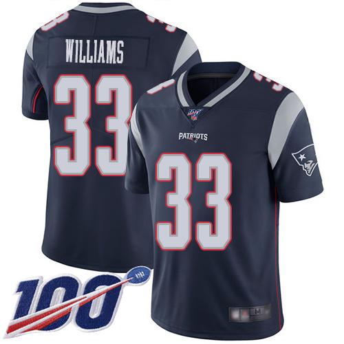 New England Patriots Football #33 100th Limited Navy Blue Men Joejuan Williams Home NFL Jersey